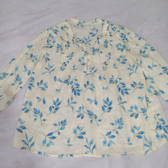 J. Jill Love Linen Pintuck Floral Blouse Womens S Petite Boho Cottagecore Top - Picture 10 of 14